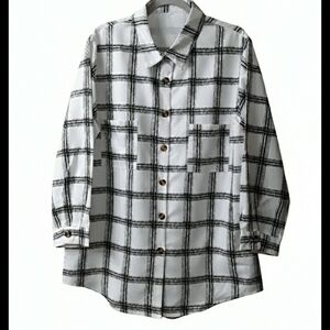 MODERN MONOCHROME PLAID BUTTON DOWN TUNIC